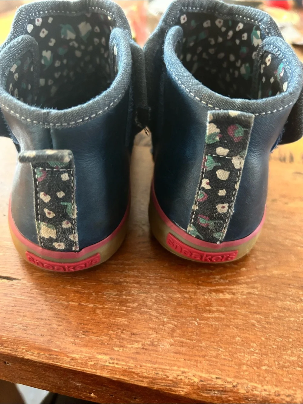 See Kai Run Navy Ankle Boots with Red Trim and Gum Soles